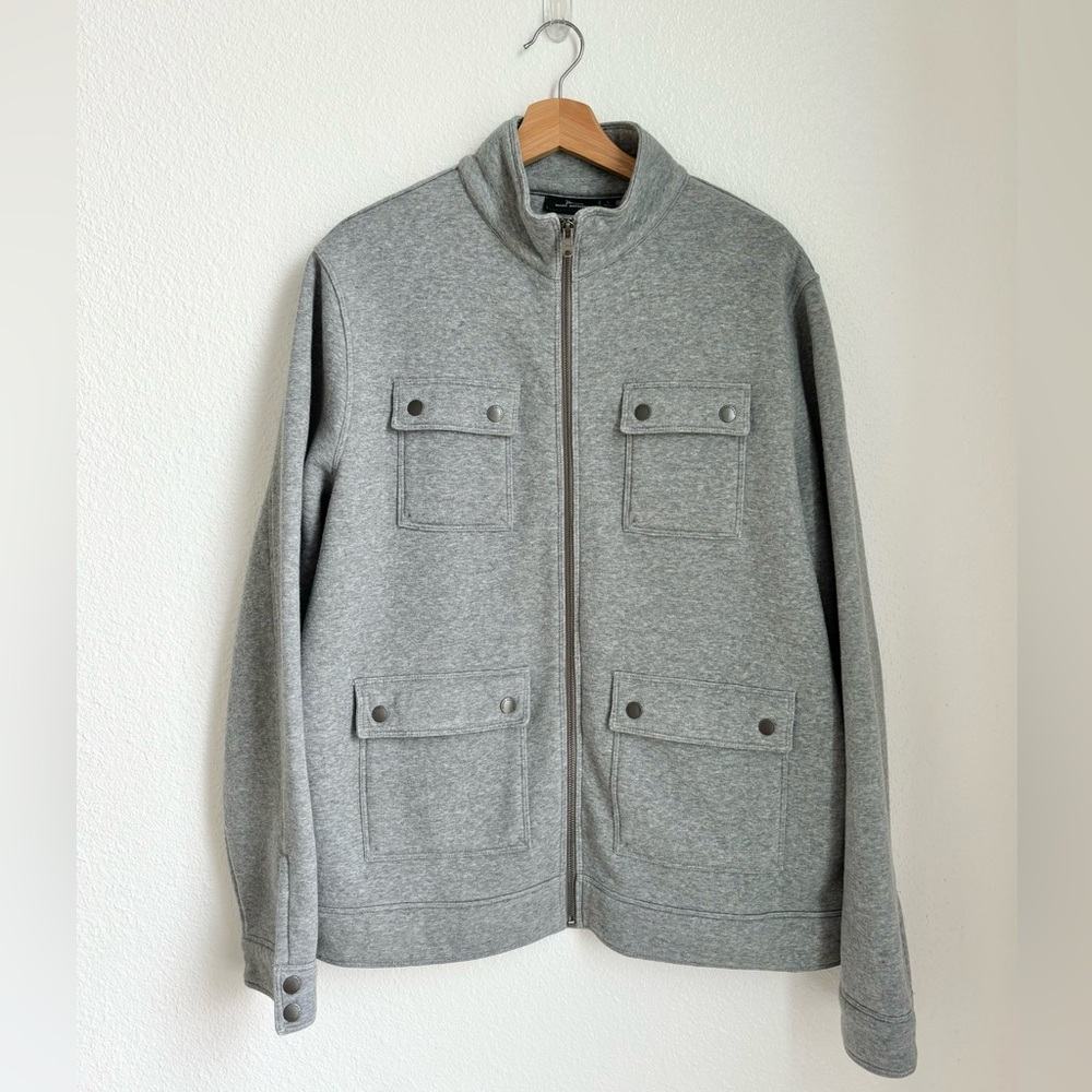 MARC ANTHONY jersey fleece bomber jacket gray pockets crew neck size large